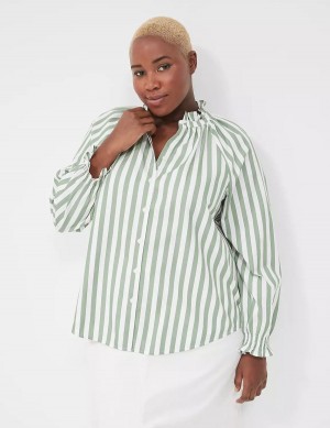Women Lane Bryant Relaxed Button-Front Blouse Green Stripes | TLS6012XT