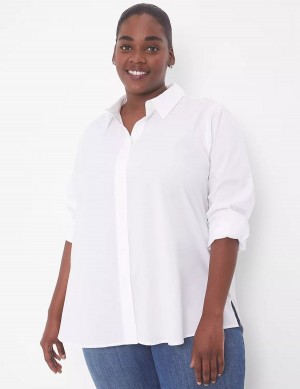 Women Lane Bryant Relaxed Button-Front Boyfriend Shirts White | SWM1715RL