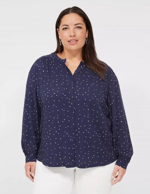 Women Lane Bryant Relaxed Button-Front Woven & Knit Top Shirts Navy | JMO4940UP