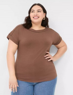 Women Lane Bryant Relaxed Cap-Sleeve Boatneck Top T Shirts Brown | AOH8953DX