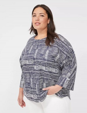 Women Lane Bryant Relaxed Crew-Neck Popover Top Blouse Navy White | ZWR824AO