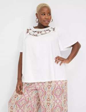 Women Lane Bryant Relaxed Crochet Crew-Neck Top T Shirts White | TXJ4054UA