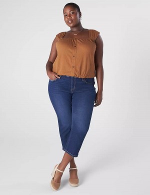 Women Lane Bryant Relaxed Crop Cap-Sleeve Square-Neck Top T Shirts Brown | QLQ7911DE