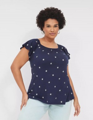 Women Lane Bryant Relaxed Gauze Flutter-Sleeve Top T Shirts Silver | HDB7216HP