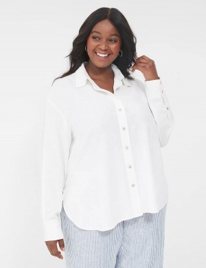 Women Lane Bryant Relaxed Linen Button-Down Shirts White | NOZ476TM