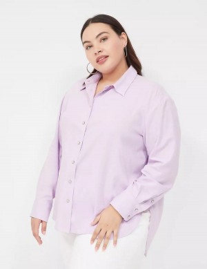 Women Lane Bryant Relaxed Linen Button-Down Shirts Purple | RWK2347DT