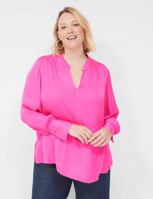 Women Lane Bryant Relaxed Satin Collar Blouse Pink | AKE6871SX