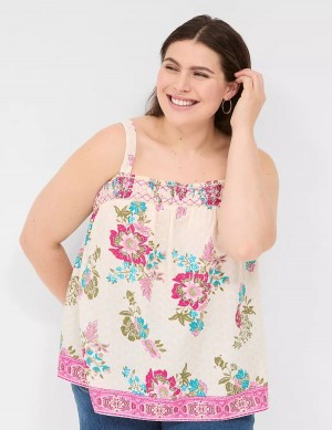 Women Lane Bryant Relaxed Smocked Square-Neck Tank Top Pink Multicolor | UOU565UW