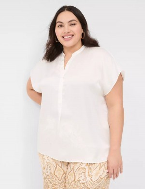 Women Lane Bryant Relaxed Split-Neck Popover Blouse White Rose | KLV5879PW