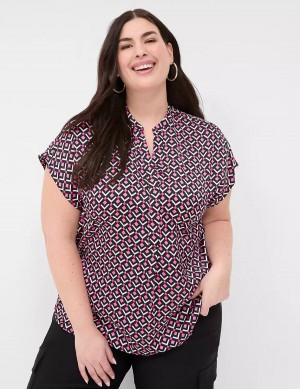 Women Lane Bryant Relaxed Split-Neck Popover Blouse Pink Black | NVB6950HF
