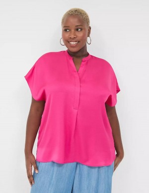 Women Lane Bryant Relaxed Split-Neck Popover Blouse Pink | BSS8519HR