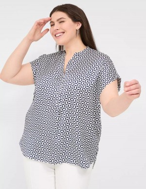Women Lane Bryant Relaxed Split-Neck Popover Blouse Navy | RTP6941XM