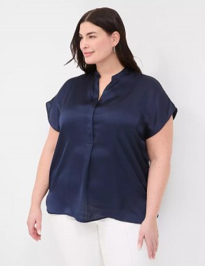 Women Lane Bryant Relaxed Split-Neck Popover Blouse Blue | ZTI6487MT