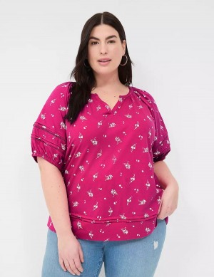 Women Lane Bryant Relaxed V-Neck Knit & Woven Top T Shirts Pink | NXM4976EB