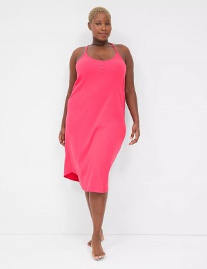 Women Lane Bryant Rib Stretch Lace-Back Sleep Midi Dress Dark Red | LRB6840UW
