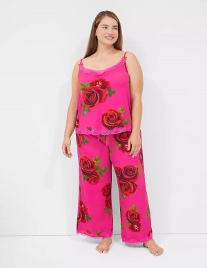 Women Lane Bryant Ruched Cami & Pant PJ Set Pajamas Rose Fuchsia | RSM7091PL