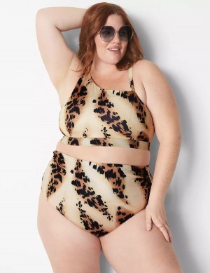 Women Lane Bryant Ruched Side High-Waist Swim Briefs Brown | JIE5471SW