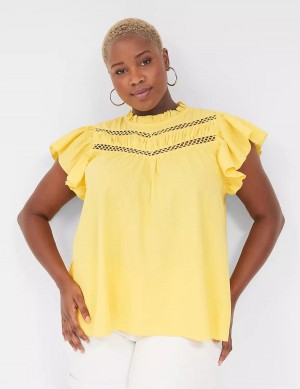 Women Lane Bryant Ruffle Cap-Sleeve Blouse Yellow | LIM374ED