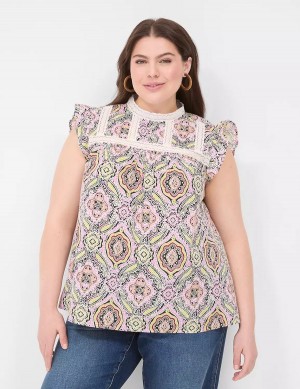 Women Lane Bryant Ruffle Cap-Sleeve Lace-Trim Top T Shirts Multicolor | CSE7828UD