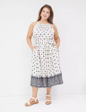 Women Lane Bryant Satin Halter-Necked Midi Dress Navy | NFB2412BX