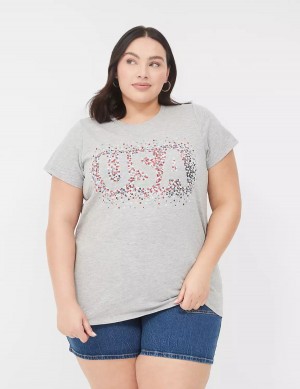 Women Lane Bryant Sequin USA Graphic Tee T Shirts Light Grey | CWD1720HL