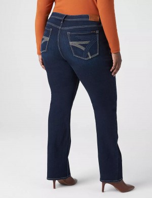 Women Lane Bryant Seven7 Boot With Back Pocket Embroidery Jeans Dark Blue | IOK1029UL