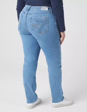Women Lane Bryant Seven7 Straight With Back Pocket Embroidery Jeans Light Blue | PJK4428PA