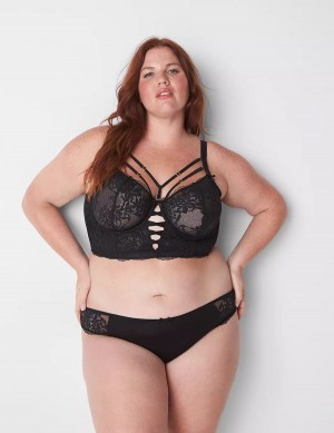 Women Lane Bryant Sheer Lace Unlined Longline Balconette Bra Black | EIN2687OR