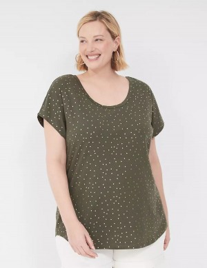 Women Lane Bryant Shimmer Foil Strappy-Back Tee T Shirts Green | NRK798JR