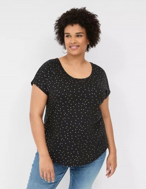 Women Lane Bryant Shimmer Foil Strappy-Back Tee T Shirts Black | FEG6161FC