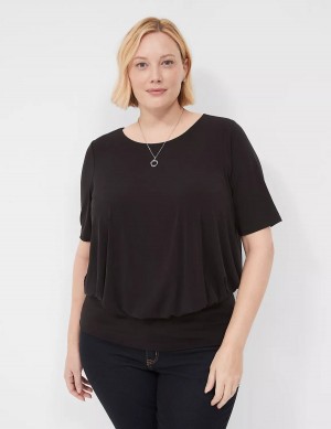 Women Lane Bryant Short-Sleeve Banded-Bottom Top T Shirts Black | ZMX962JB