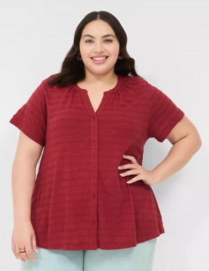 Women Lane Bryant Short-Sleeve Button-Down Top T Shirts Deep Red | CGF591FA