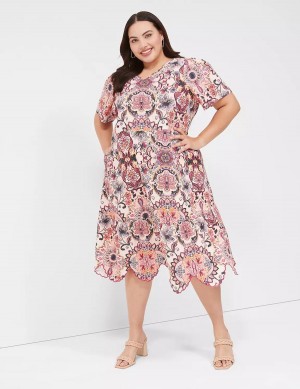 Women Lane Bryant Short-Sleeve Scallop-Hem Midi Dress Multicolor | YKU9590WL