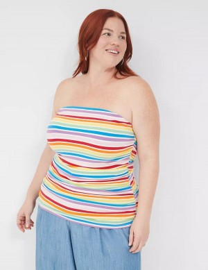 Women Lane Bryant Side-Ruched Tube Top With Shelf-Bra Tank Top Multicolor Stripes | OFH643NI