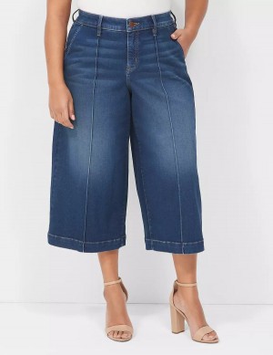 Women Lane Bryant Signature Fit Wide Leg Crop Jeans Dark Blue | WCZ3146YM