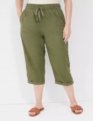Women Lane Bryant Slub Pull-On Crop Pants Green | JOE1391UE