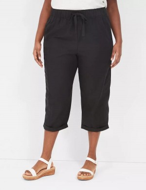 Women Lane Bryant Slub Pull-On Crop Pants Black | PQR3438WD