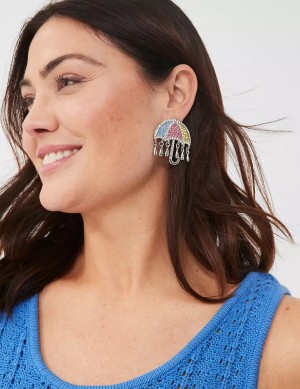 Women Lane Bryant Spring Whimsy Pave Umbrella Statement Earrings Silver | XMF3519AQ