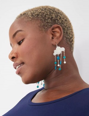 Women Lane Bryant Spring Whimsy Rain Cloud Statement Earrings Silver | MZA3785YV