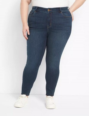 Women Lane Bryant Straight Fit High-Rise Skinny Jeans Dark Blue | QFK7763TX