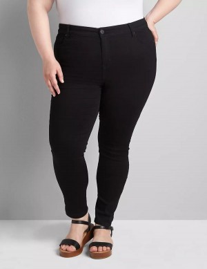 Women Lane Bryant Straight Fit High-Rise Sateen Skinny Jeans Black | BOB4996FF