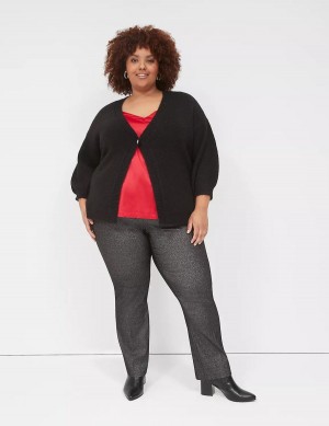 Women Lane Bryant Straight Leg 4-Season Shimmer Pants Black Silver | KBW5394GR
