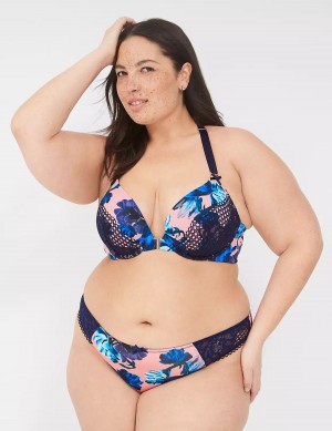 Women Lane Bryant Strappy-Back Boost Plunge Front-Close Bralettes Pink Blue Multicolor | OWO113EC