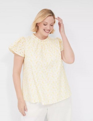 Women Lane Bryant Subtle Swing Cap-Sleeve Eyelet & Knit Top T Shirts Yellow | DPX897QY