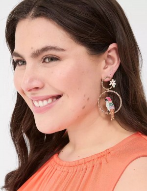 Women Lane Bryant Summer Whimsy Parrot Statement Earrings Gold | GBW778RN