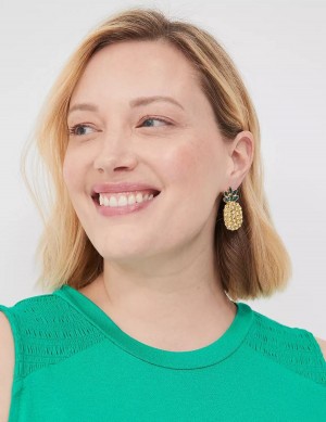 Women Lane Bryant Summer Whimsy Pineapple Statement Earrings Gold | FZG6028RF