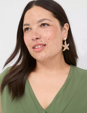 Women Lane Bryant Summer Whimsy Starfish Statement Earrings Gold | CLX8892VC
