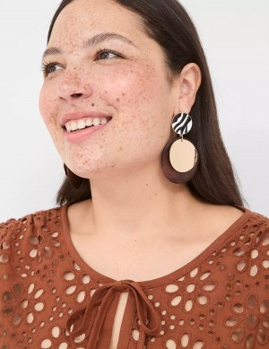 Women Lane Bryant Summer Whimsy Zebra Print Drop Earrings Gold | WCB5184NT