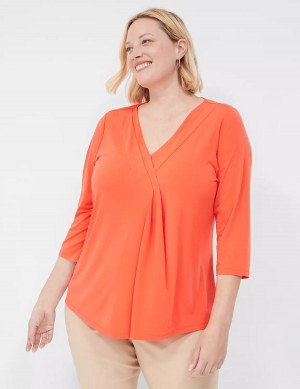 Women Lane Bryant Swing 3/4-Sleeve Pleat-Front Top T Shirts Light Red | QXX2677OX