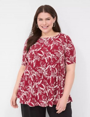Women Lane Bryant Swing Boatneck Top T Shirts Burgundy | YEV7645ER